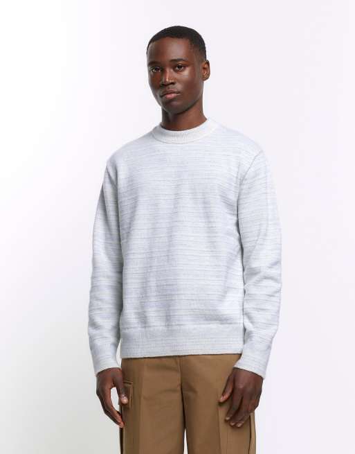 River Island Slim fit wool blend crew jumper in blue | ASOS