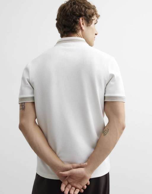 River Island Slim fit zip textured tipped polo shirt in white, 4 of 4