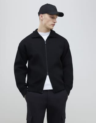 River Island Slim Fit Zip Through Jacket In Black
