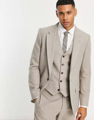 River Island slim flannel suit jacket in ecru