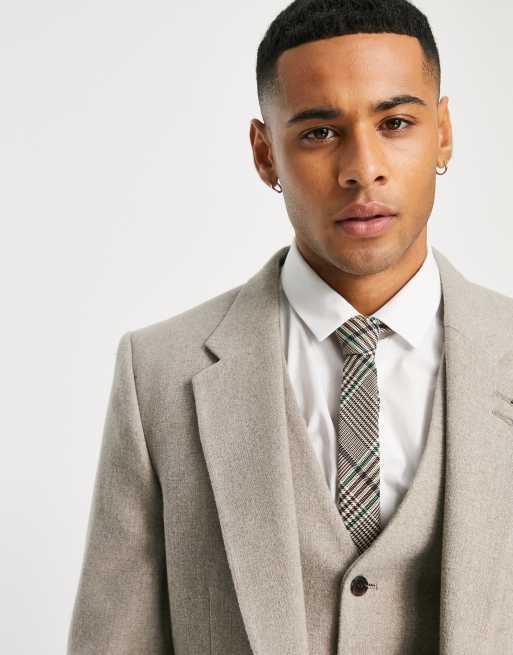 River Island slim flannel suit jacket in ecru