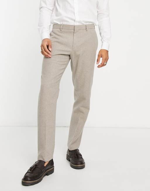 River Island slim flannel suit pants in ecru | ASOS