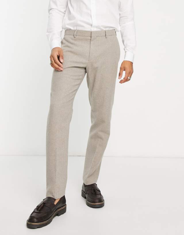 River Island - slim flannel suit trousers in ecru