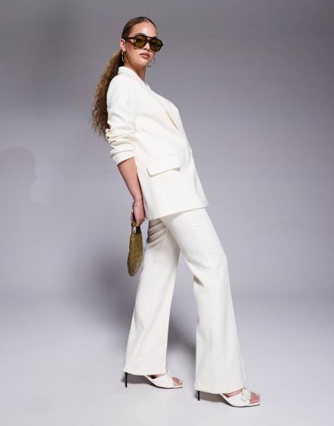 River Island slim flare tailored pants in cream - part of a set - view 1