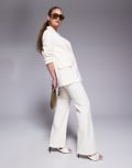 [River Island] River Island slim flare tailored pants in cream (part of a set)-White 8 CREAM