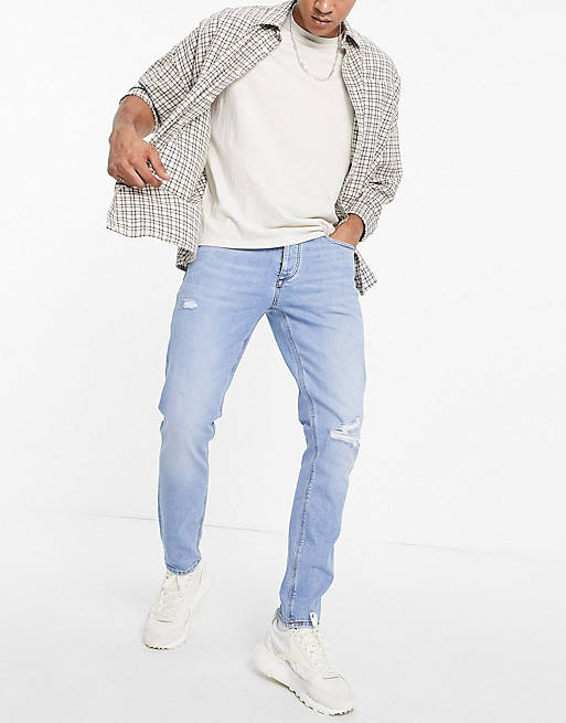 River Island slim jeans with rips in light blue