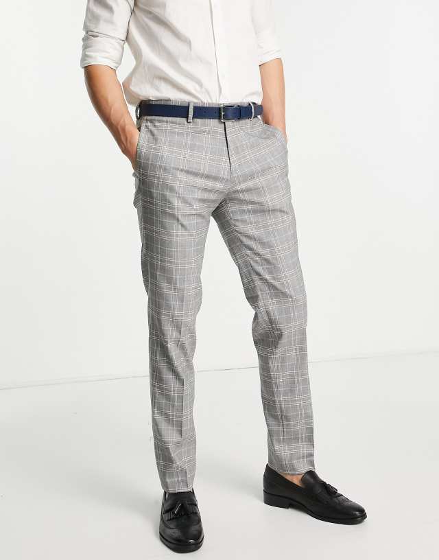 River Island slim leg check smart pants in gray