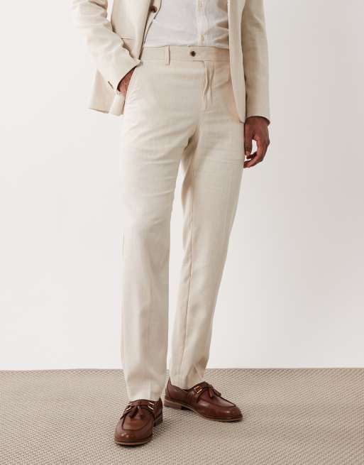 River Island slim linen blend suit trousers in light stone, 2 of 5