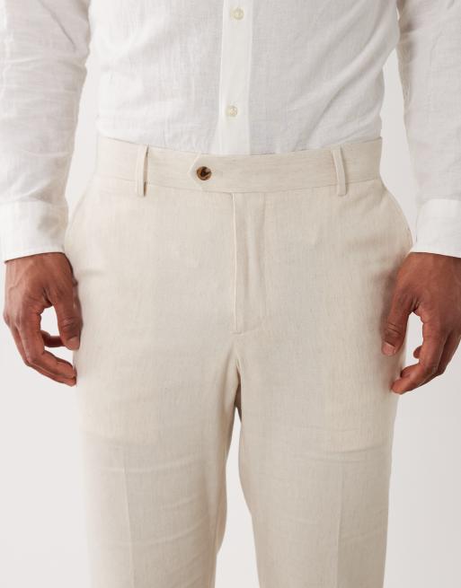 River Island slim linen blend suit trousers in light stone, 4 of 5
