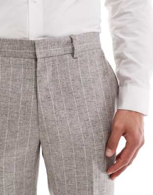 River Island Slim Linen Look Suit Pants In Gray
