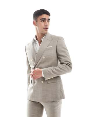 slim linen mix suit jacket in ecru-White