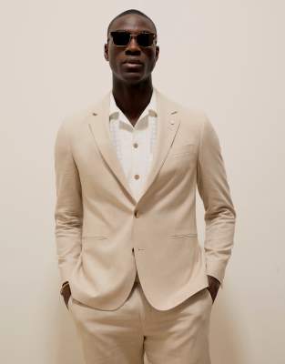 asos River Island slim linen suit in ecru - CREAM