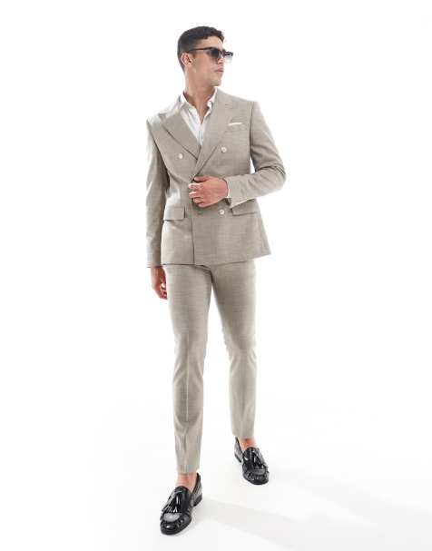 River Island slim linen suit in ecru - CREAM - view 1