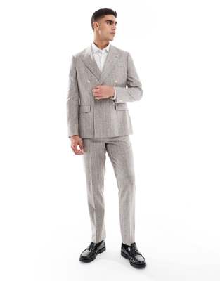 asos River Island slim linen suit in grey pinstripe