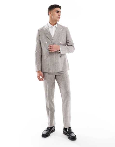 River Island slim linen suit in grey pinstripe - view 1