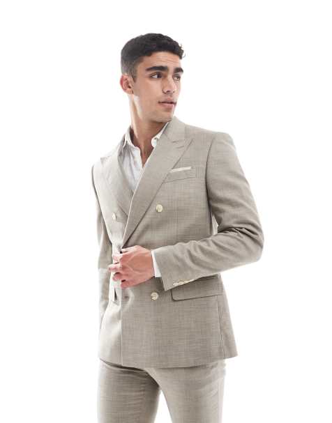 River Island slim linen suit jacket in ecru - view 1