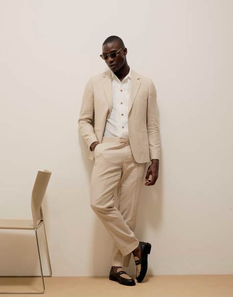 River Island slim linen suit trousers in cream