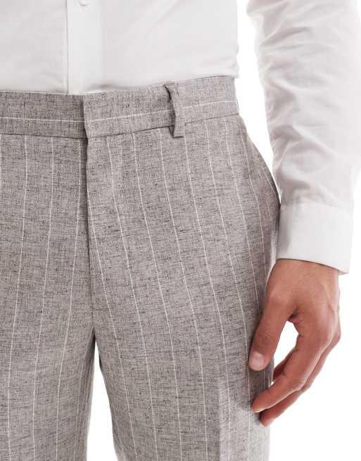 River Island slim linen suit trousers in grey pinstripe, 2 of 5
