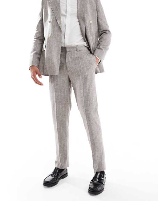River Island slim linen suit trousers in grey pinstripe, 3 of 5
