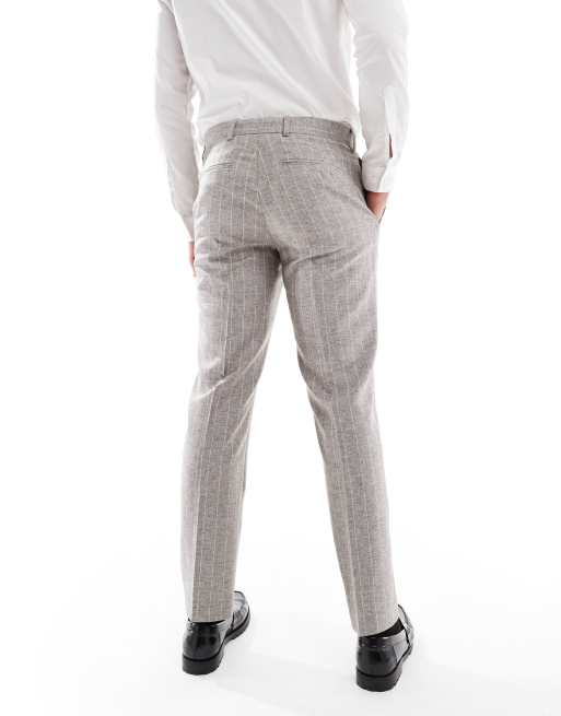 River Island slim linen suit trousers in grey pinstripe, 4 of 5