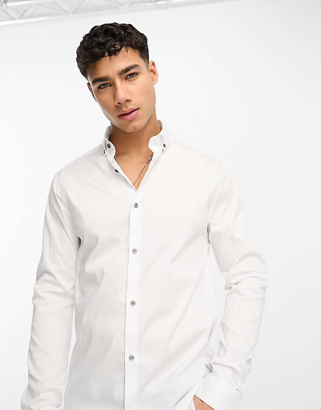 River Island - slim long sleeve smart work shirt in white