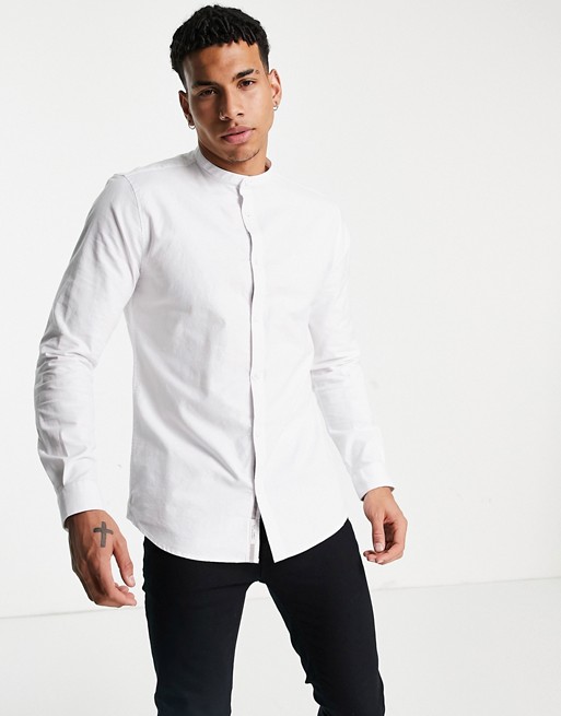 River Island slim oxford shirt with grandad collar in white