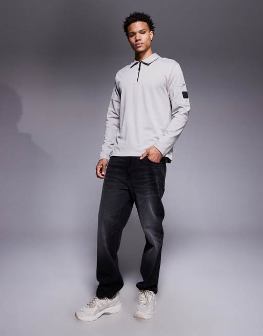River Island slim pocket zip polo in light grey, 2 of 5