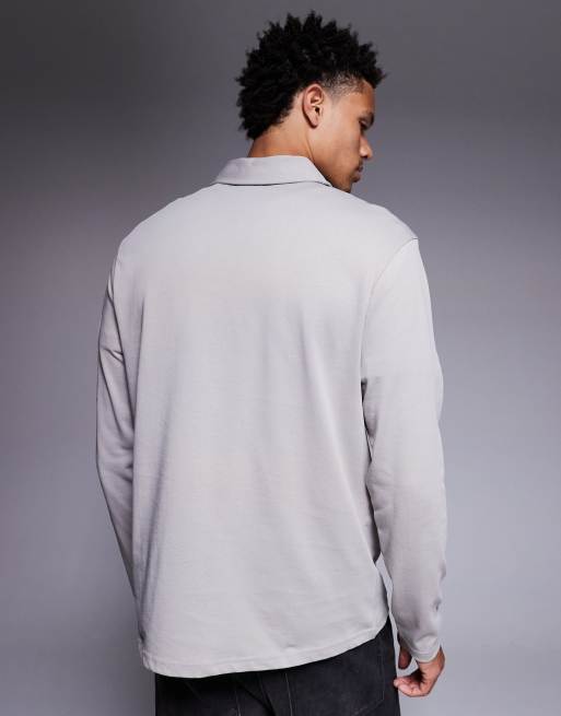 River Island slim pocket zip polo in light grey, 3 of 5