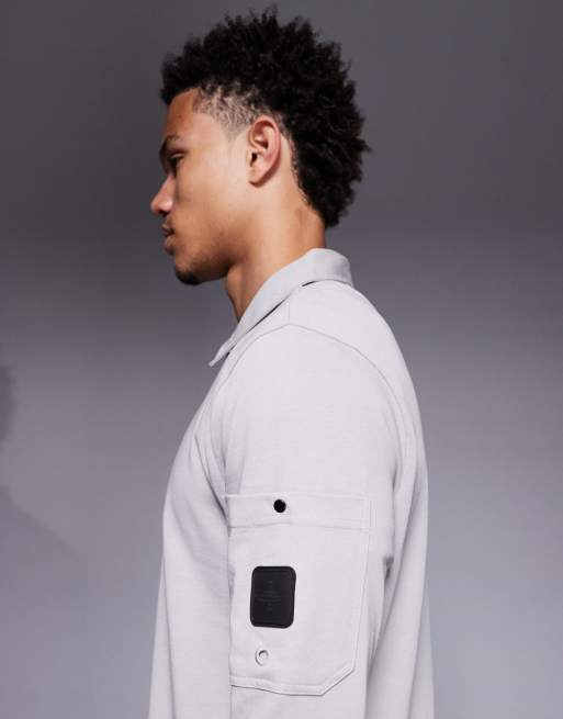 River Island slim pocket zip polo in light grey, 4 of 5