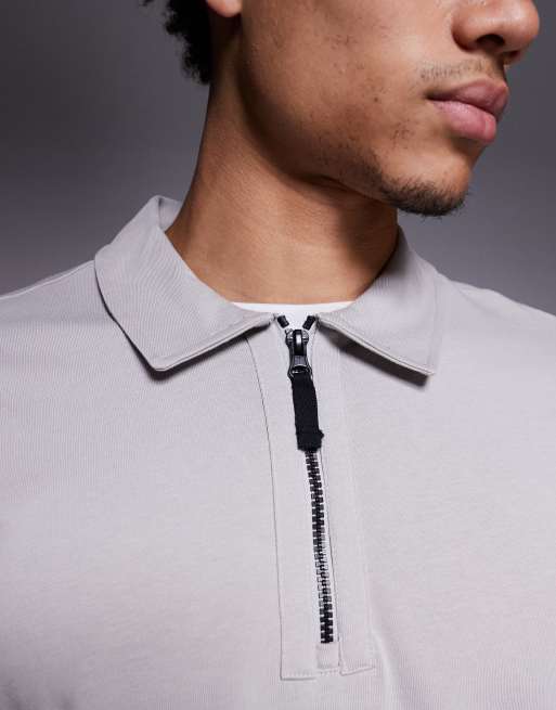 River Island slim pocket zip polo in light grey, 5 of 5
