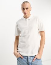 Topman essentials knitted zip polo in ecru | ASOS