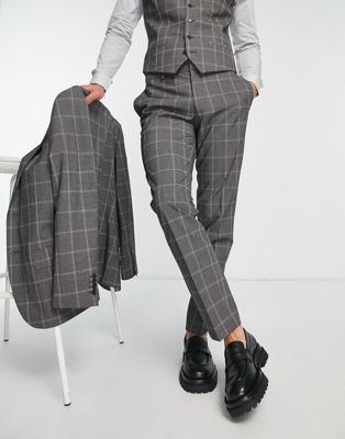 River Island slim rafa check suit trousers in grey  - ASOS Price Checker