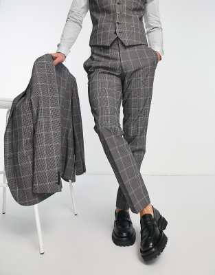 River Island slim rafa check suit trousers in grey  - ASOS Price Checker