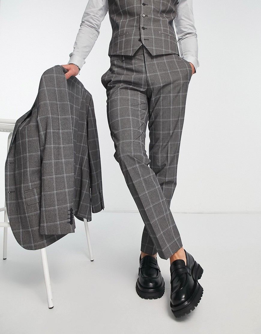 River Island slim rafa check suit trousers in grey