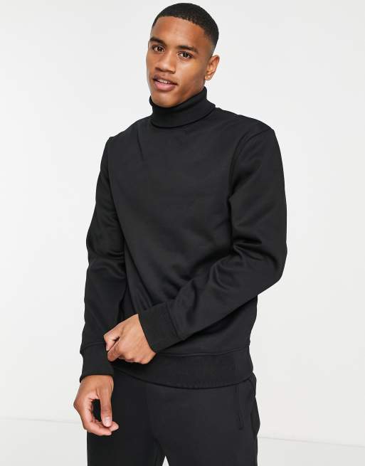 River Island slim roll neck sweat in black | ASOS