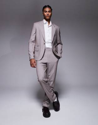 River Island Slim Satin Textured Suit Jacket In Neutral