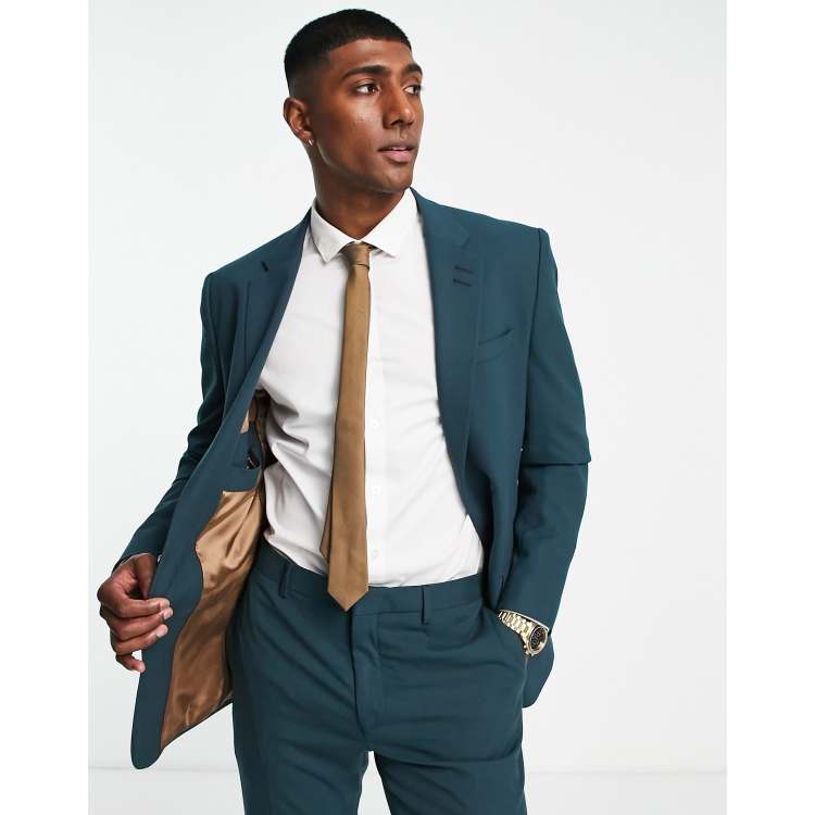 River Island slim single breasted suit jacket in teal