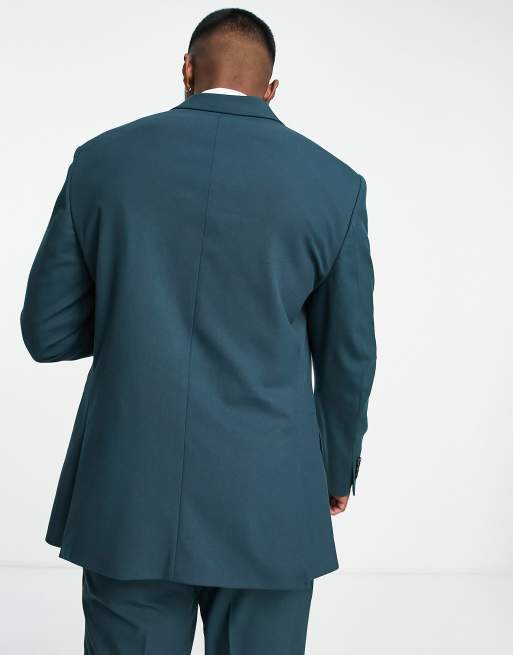 River Island slim single breasted suit jacket in teal | ASOS