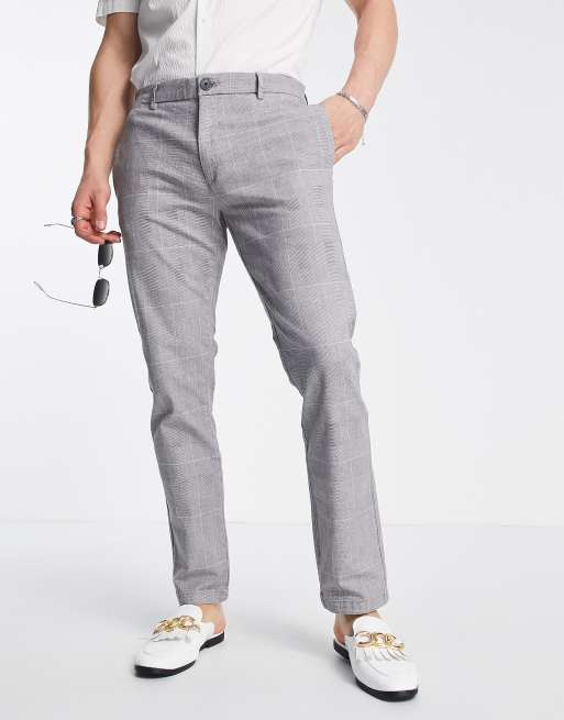 River Island slim smart pants in grey check | ASOS