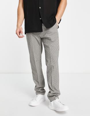 River Island Slim Smart Pants With Elastic Waist In Gray Plaid