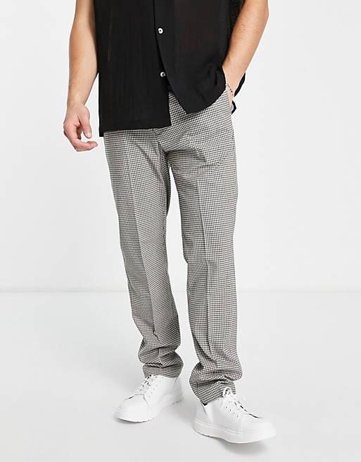 River Island slim smart pants with elasticated waist in grey check