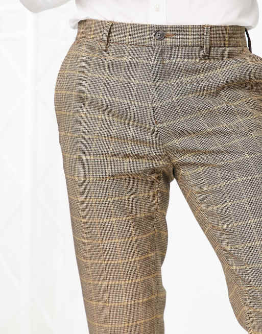 River Island slim smart trouser in brown heritage check | ASOS