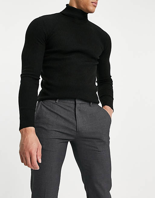 Men River Island slim smart trousers in dark grey 