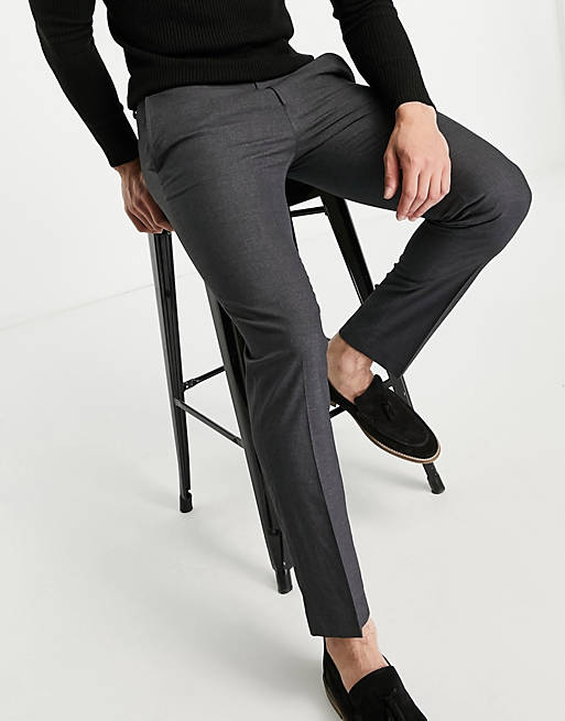 Men River Island slim smart trousers in dark grey 