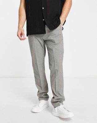 River Island slim smart trousers with elasticated waist in grey check