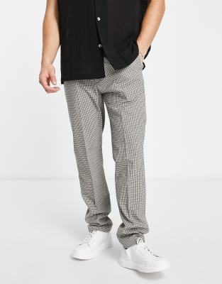 River Island slim smart trousers with elasticated waist in grey check - ASOS Price Checker