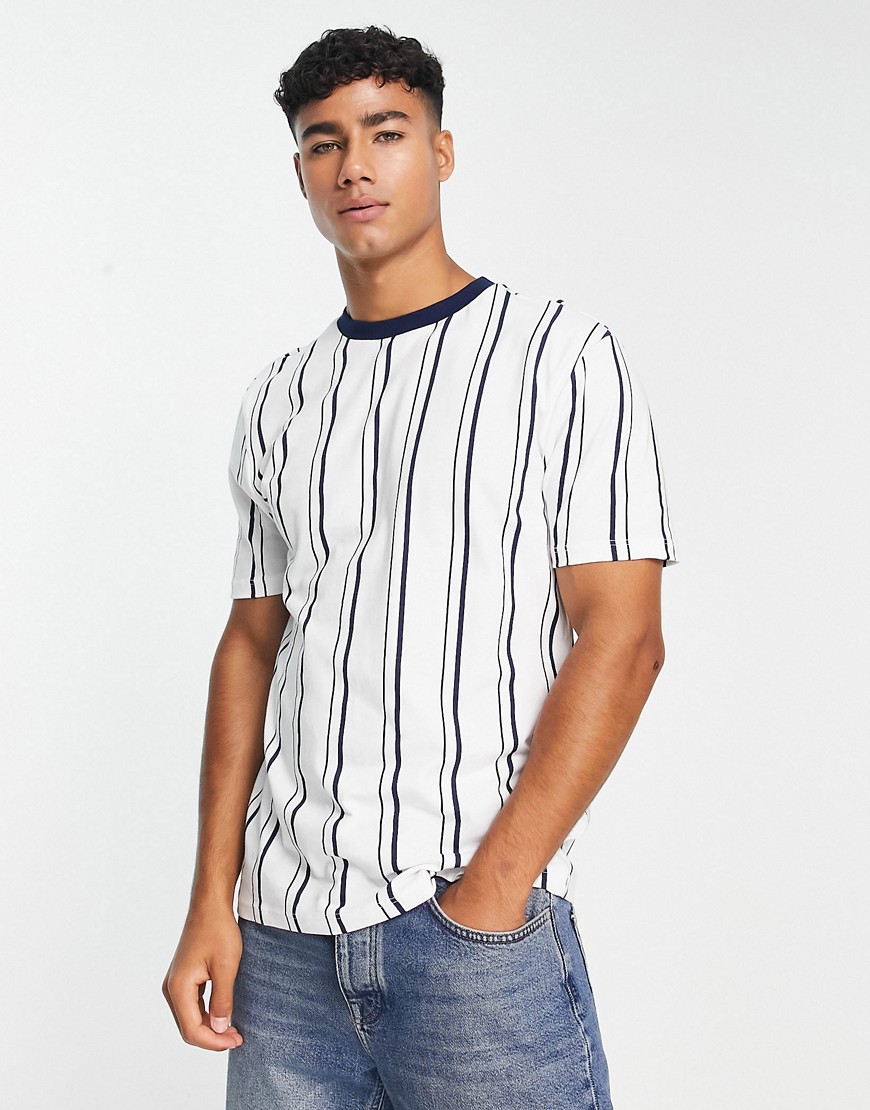 River Island slim stripe t-shirt in navy
