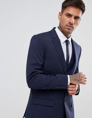 River Island slim suit jacket in dark blue