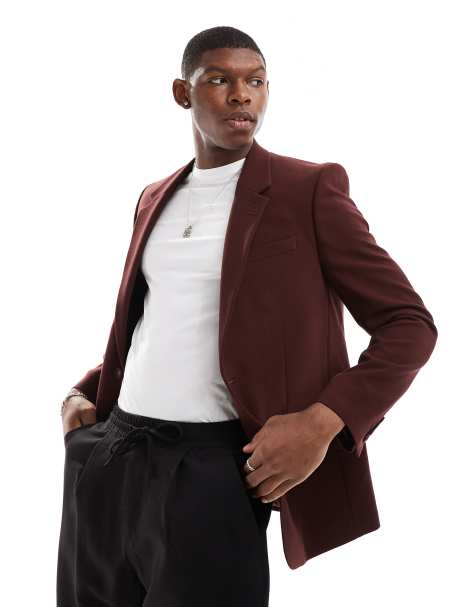 River Island slim suit jacket in dark red - view 1