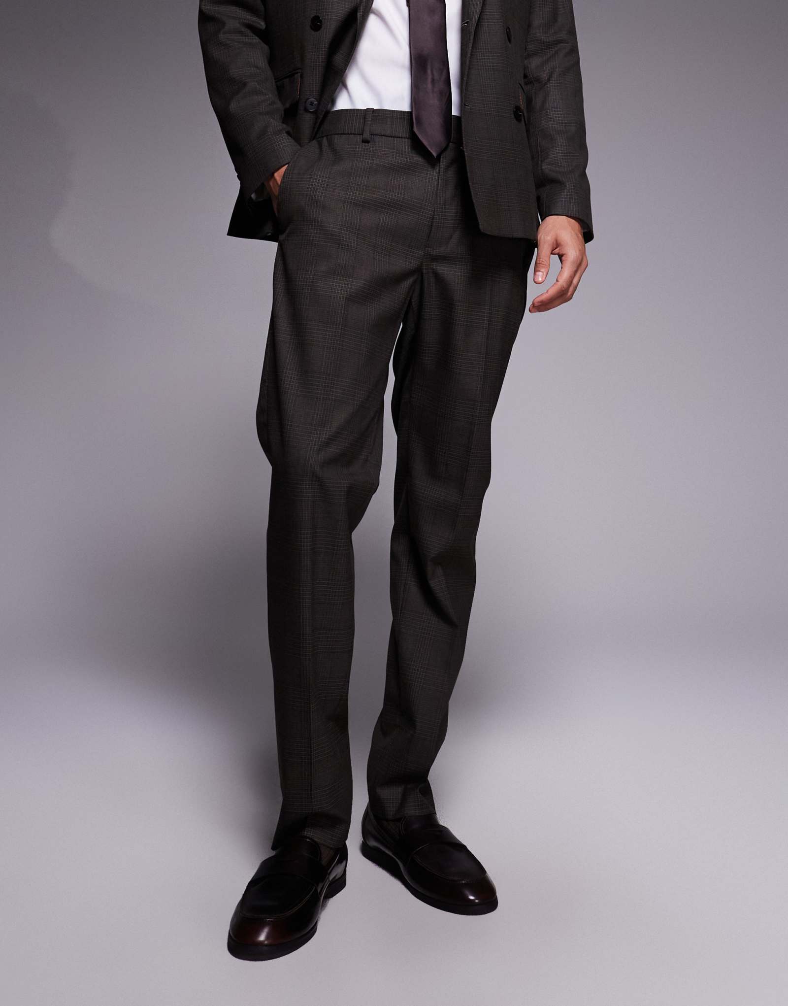 Узкие брюки от костюма River Island в коричневую клетку